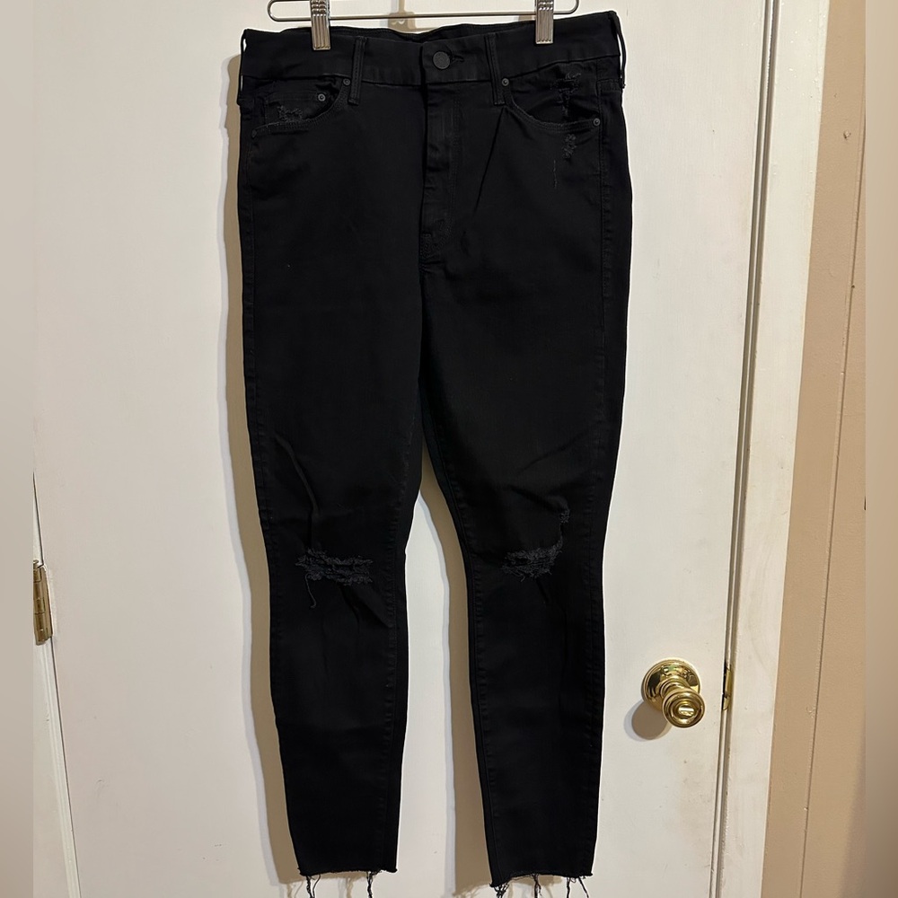 MOTHER Women's Black Ripped Skinny Jeans